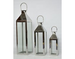 LATARNIA LAMPA METALOWA CHROMOWANA ZESTAW 3SZT