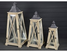 DREWNIANY LAMPION LATARNIA RETRO SHABBY 3SZT.