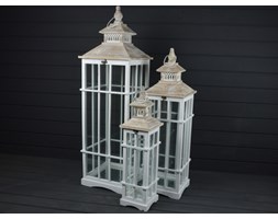 KOMPLET LATARNI DREWNIANYCH LAMPA SHABBY 3SZT