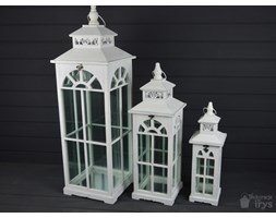 KOMPLET LATARNI DREWNIANYCH LAMPA SHABBY 3SZT