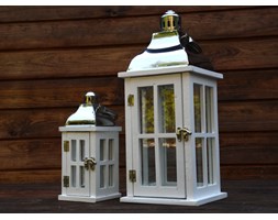 DREWNIANA LATARNIA LAMPION LAMPA SHABBY RETRO 2SZT