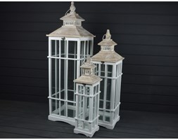 KOMPLET LATARNI DREWNIANYCH LAMPA SHABBY 3SZT