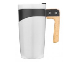 Kubek ceramiczny z drewnianą rączką 470 ml GLORY (biały)