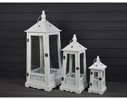 KOMPLET DREWNIANYCH LATARNI SHABBY BIAŁE 3SZT