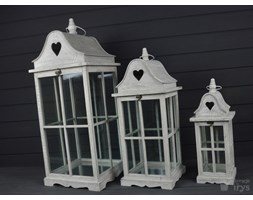 KOMPLET DREWNIANYCH LATARNI SHABBY SZARE 3SZ