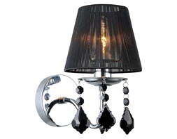 Kinkiet LAMPA ścienna CORNELIA MBM-2572/1 BK Italux abażurowa OPRAWA z kryształkami glamour organza mgiełka crystal czarna