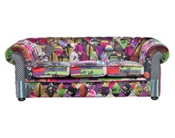 Sofa trzyosobowa tapicerowana patchwork fioletowa CHESTERFIELD