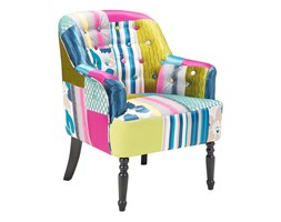 Fotel niebieski patchwork - fotel wypoczynkowy - do salonu - tapicerowany - MANDAL