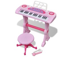 vidaXL Zabawkowy keyboard ze stolikiem i mikrofonem, różowy