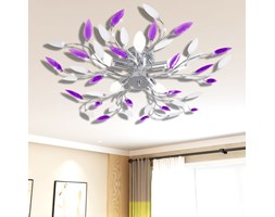 vidaXL Lampa sufitowa z akrylowymi kryształowymi liśćmi fiolet+biel 5 x E14