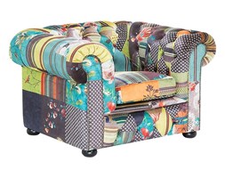 Fotel patchwork żółty - wypoczynkowy - do salonu - CHESTERFIELD