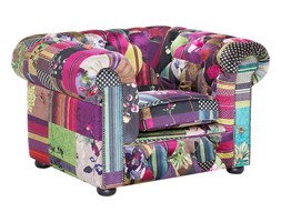 Fotel patchwork fioletowy - wypoczynkowy - do salonu - CHESTERFIELD