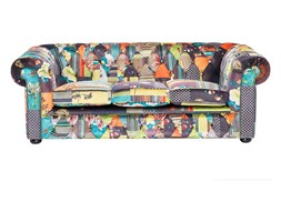 Sofa trzyosobowa tapicerowana patchwork żółta CHESTERFIELD