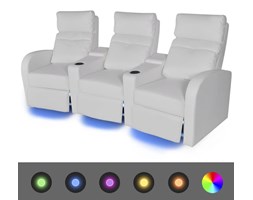 vidaXL Fotele kinowe 3 osobowe, biała, sztuczna skóra, z podświetleniem LED