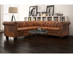 vidaXL Sofa Chesterfield pięcioosobowa brązowa, sztuczna skóra