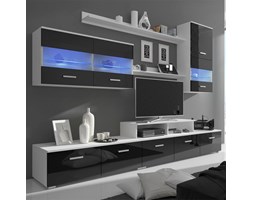 vidaXL 7-częściowy zestaw mebli TV z podświetleniem LED 250 cm, wysoki połysk, czarny