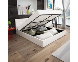vidaXL Łóżko ze sztucznej skóry z materacem Memory Foam podnośnikiem i pojemnikiem 160x200 cm białe