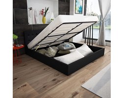 vidaXL Łóżko ze sztucznej skóry z materacem Memory Foam podnośnikiem i pojemnikiem 160x200 cm czarne