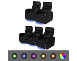 vidaXL Fotele kinowe 2 + 3 osobowe, czarna, sztuczna skóra z podświetleniem LED
