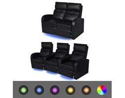 vidaXL Fotele kinowe 2 + 3 osobowe, z podświetleniem LED, czarna, sztuczna skóra