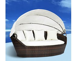 vidaXL Leżanka ogrodowa z zadaszeniem, brązowa, 200x120 cm, rattan PE