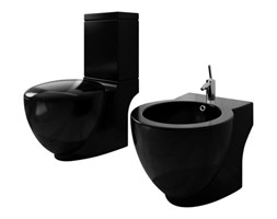 vidaXL Miska klozetowa i bidet, zestaw, czarna ceramika
