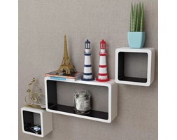 vidaXL 3 biało czarne wiszące półki ozdobne MDF Cube