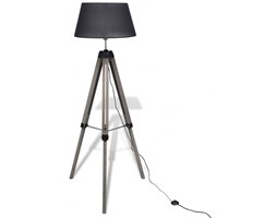 vidaXL Drewniana lampa podłogowa z czarnym kloszem z materiału
