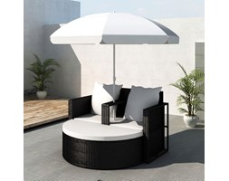 vidaXL Rattanowa sofa z parasolem (Czarna)
