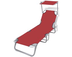 vidaXL Składany leżak z zadaszeniem, stal i tkanina, czerwony