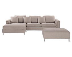 Sofa beżowa - sofa narożna P - tapicerowana - sofa z pufą - OSLO