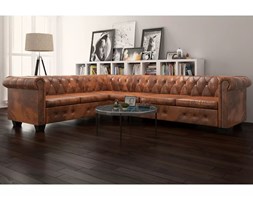 vidaXL Sofa rogowa Chesterfield sześcioosobowa brązowa, sztuczna skóra