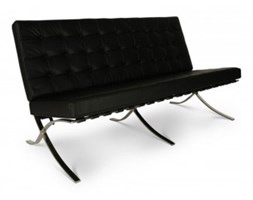 Czarna Sofa dwuosobowa Skóra Naturalna Inspirowana Projektem Barcelona