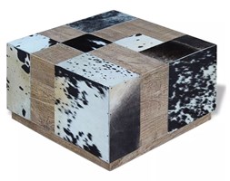 vidaXL Stolik kawowy z elementami ze skóry bydlęcej 60x60x36 cm