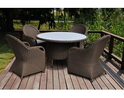 Bel Giardino OLIMP P 130 Stół okrągły z blatem PE - Imitacja drewna i 4 fotele