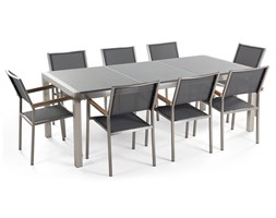 Meble ogrodowe - stół granitowy 220 cm szary polerowany z 8 szarymi krzesłami - GROSSETO