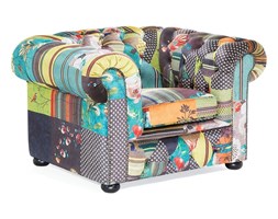 Fotel patchwork żółty - wypoczynkowy - do salonu - CHESTERFIELD