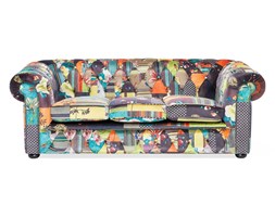 Sofa trzyosobowa tapicerowana patchwork żółta CHESTERFIELD
