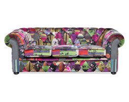 Sofa trzyosobowa tapicerowana patchwork fioletowa CHESTERFIELD