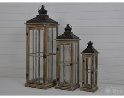 KOMPLET LATARNI DREWNIANYCH LAMPA SHABBY 3SZT