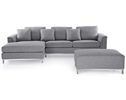 Sofa jasnoszara - sofa narożna P - tapicerowana - sofa z pufą - OSLO