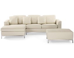 Sofa narożna P - skórzana - beżowa - sofa z pufą - kanapa OSLO