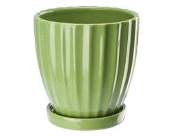 Doniczka ceramiczna z podstawka 17 cm zielona