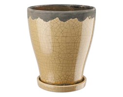 Doniczka ceramiczna z podstawką kremowo - żółta