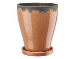 Doniczka ceramiczna z podstawką pomarańczowa