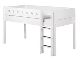 Łóżko MDF średniowysokie z prostą drabinką, biały/białe/biała