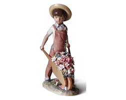 Figurka - Taczka z kwiatami