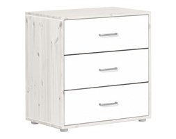Komoda z 3 szufladami. Korpus bielony, fronty białe, paski białe, wym 72x43,5x72