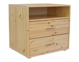 Komoda z 2 szufl i półką. Korpus natural, fronty nat, paski białe,wym 72x56,5x67