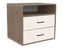 Komoda z 2 szufl i półką. Korpus terra, fronty białe, paski białe,wym 72x56,5x67